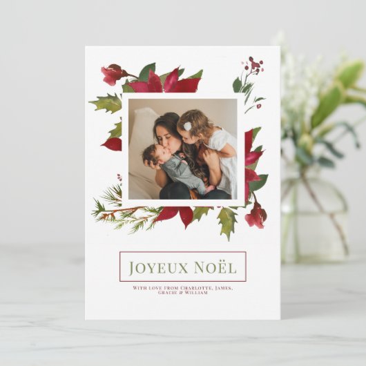 Poinsettia Joyeux Noël Elegant-kerstkaart Kaart (Staand voorkant)