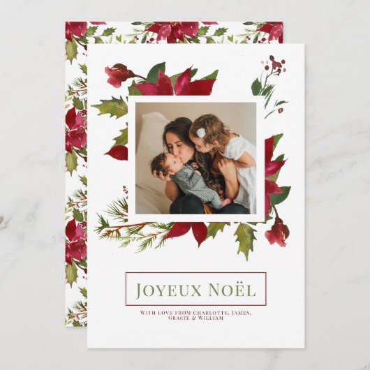 Poinsettia Joyeux Noël Elegant-kerstkaart Kaart (Voorkant / Achterkant)