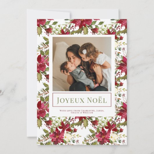 Poinsettia Joyeux Noël Elegant-kerstkaart Kaart (Voorkant)