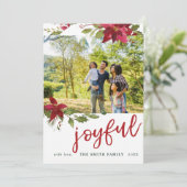 Poinsettia Joyful Kerstmis Foto Vakantiekaart Feestdagenkaart (Staand voorkant)