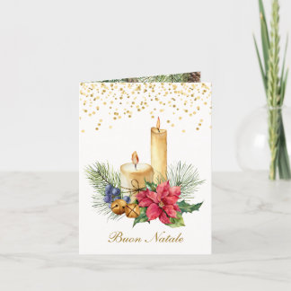 Poinsettia, kaarsen, dennen, bells Italiaans Kerst Feestdagen Kaart