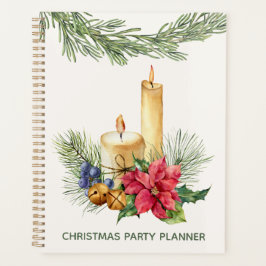 Poinsettia, kaarsen, dennen, kerst planner
