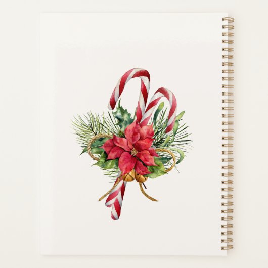 Poinsettia, kaarsen, dennen, kerst planner (Achterkant)