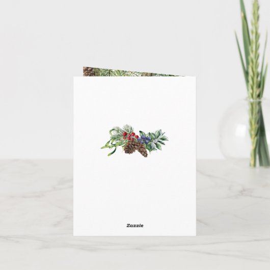 Poinsettia, kaarsen, dennen, klokken, Kerstmis Feestdagen Kaart (Achterkant)