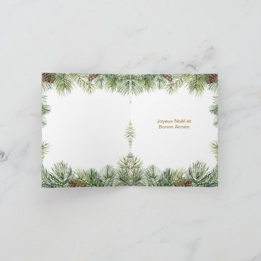 Poinsettia, kaarsen, dennen, klokken, Kerstmis Feestdagen Kaart (Binnen)