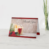 Poinsettia, kaarsen en groen bruiloft bedankkaart (Voorkant)