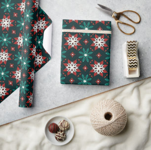 Poinsettia Kaleidoscoop Geometrisch Kerst Festief Cadeaupapier