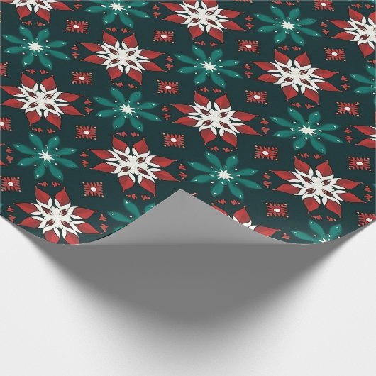 Poinsettia Kaleidoscope Geometrische Kerstmis Fees Cadeaupapier (Hoek)