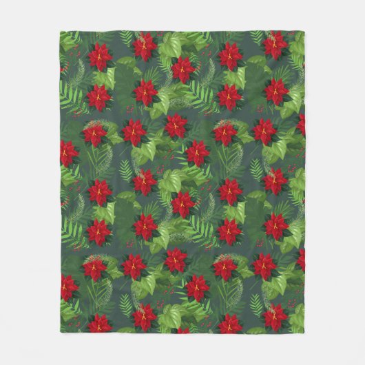 Poinsettia kerst bloem patroon Fleece Deken (Voorkant)