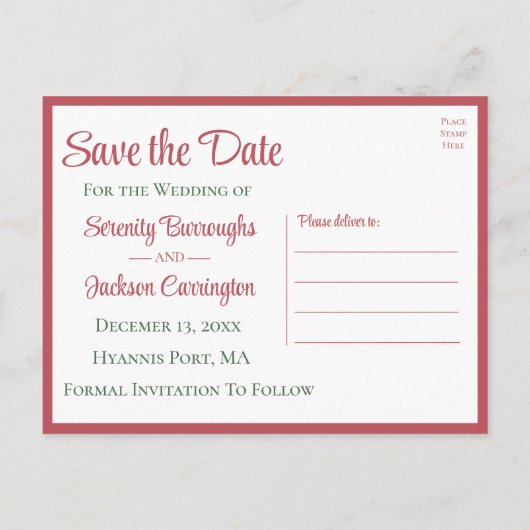 Poinsettia Kerst Bloemen Bruiloft Save The Date Briefkaart (Achterkant)