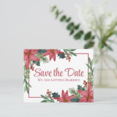 Poinsettia Kerst Bloemen Bruiloft Save The Date Briefkaart (Staand voorkant)
