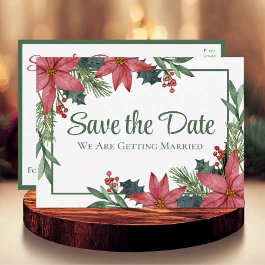 Poinsettia Kerst Bloemen Bruiloft Save The Date Briefkaart