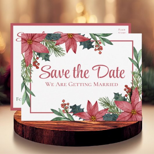 Poinsettia Kerst Bloemen Bruiloft Save The Date Briefkaart