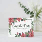 Poinsettia Kerst Bloemen Bruiloft Save The Date Briefkaart (Staand voorkant)