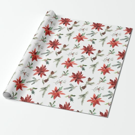 Poinsettia kerst cadeaupapier (Uitgerold)