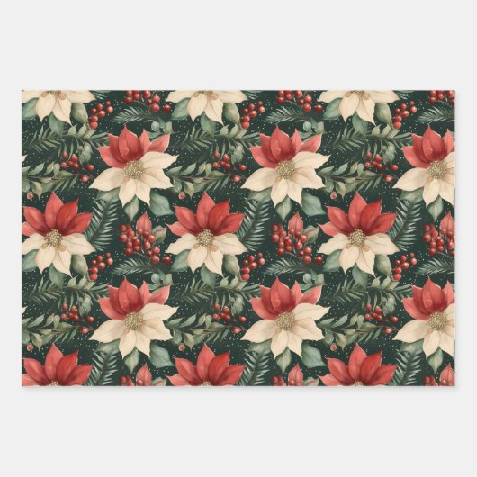 Poinsettia Kerst Flat Sheets Gift Wraps Inpakpapier Vel (Voorkant 2)