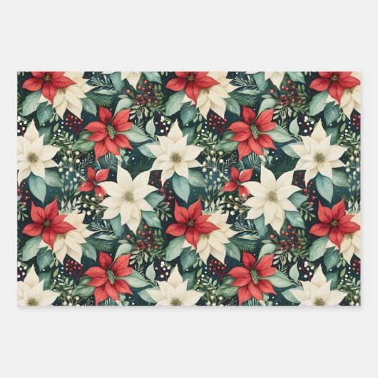 Poinsettia Kerst Flat Sheets Gift Wraps Inpakpapier Vel (Voorkant)