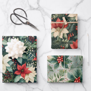Poinsettia Kerst Flat Sheets Gift Wraps Inpakpapier Vel