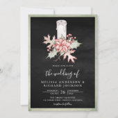 Poinsettia Kerst Kaars QR Code Zwart Bruiloft Kaart (Voorkant)
