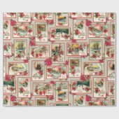  Poinsettia Kerst Kaart Collage Groen BG Cadeaupapier (Vlak)