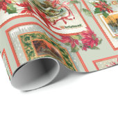  Poinsettia Kerst Kaart Collage Groen BG Cadeaupapier (Rol Hoek)