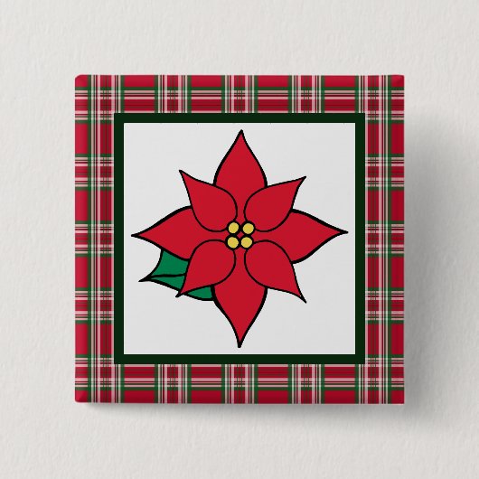 Poinsettia Kerst Knop Speld Vierkante Button 5,1 Cm (Voorkant)