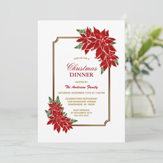 Poinsettia kerst met goudmakreel kaart (Staand voorkant)