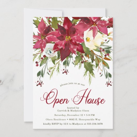 Poinsettia Kerst Open Huis Kaart (Voorkant)