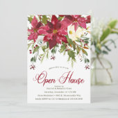 Poinsettia Kerst Open Huis Kaart (Staand voorkant)