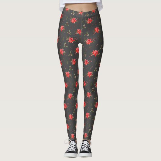 Poinsettia Kerst Patroon Leggings (Voorkant)