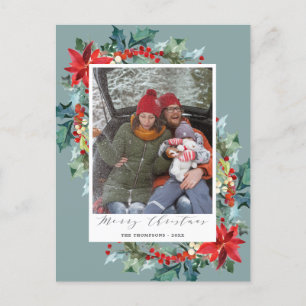 Poinsettia Kerst Pine Naald Grappig Bericht Blu Briefkaart