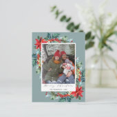 Poinsettia Kerst Pine Naald Grappig Bericht Blu Briefkaart (Staand voorkant)