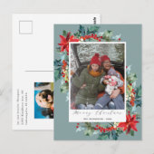 Poinsettia Kerst Pine Naald Grappig Bericht Blu Briefkaart (Voorkant / Achterkant)