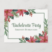 Poinsettia Kerst Rode Bloemen Bachelorette Party Uitnodiging Briefkaart (Voorkant)