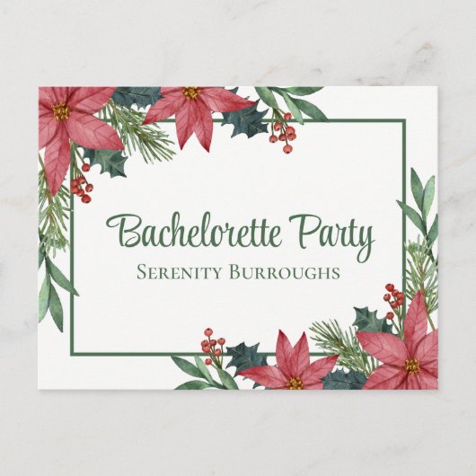 Poinsettia Kerst Rode Bloemen Bachelorette Party Uitnodiging Briefkaart (Voorkant)