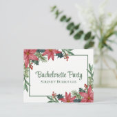 Poinsettia Kerst Rode Bloemen Bachelorette Party Uitnodiging Briefkaart (Staand voorkant)