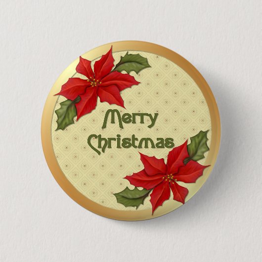 Poinsettia kerst ronde button 5,7 cm (Voorkant)
