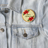 Poinsettia kerst ronde button 5,7 cm (In situ)