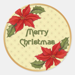 Poinsettia kerst ronde sticker