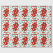 Poinsettia Kerst Rood en Groen Klassiek Cadeaupapier (Vlak)