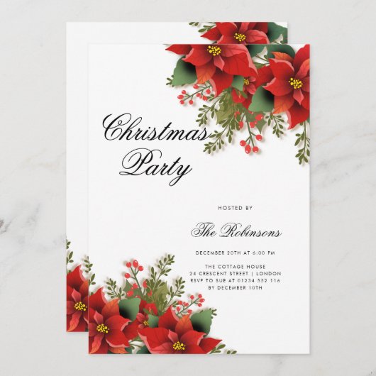 Poinsettia Kerst Uitnodigen Programma & Menu (Voorkant / Achterkant)