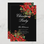 Poinsettia Kerst Uitnodigen Programma & Menu Zwart (Voorkant / Achterkant)