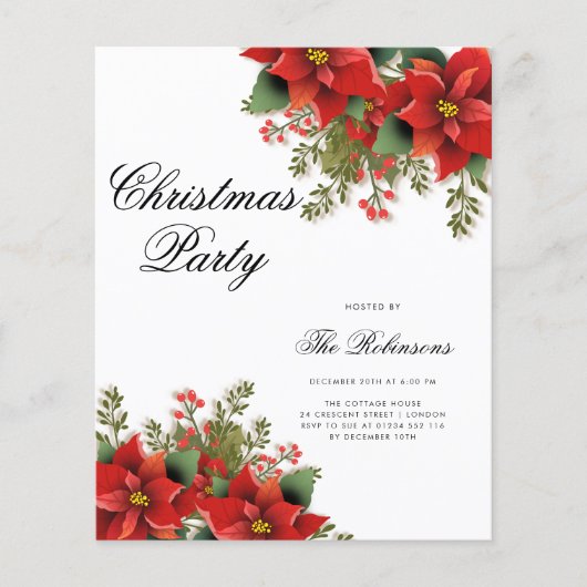 Poinsettia Kerst Vakantie Uitnodigen Programma & M Flyer (Voorkant)