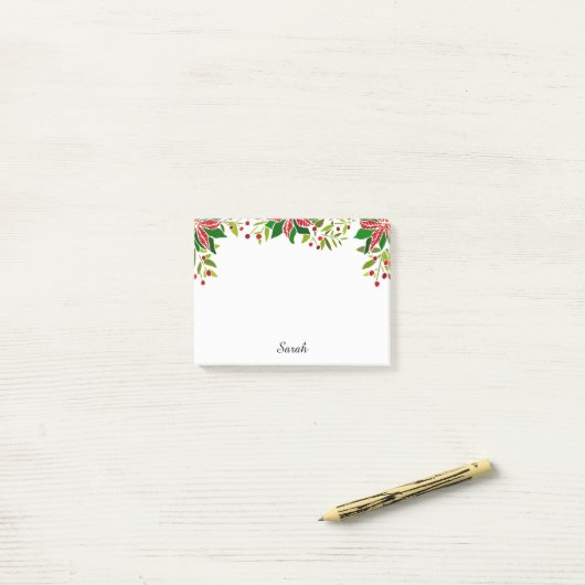 Poinsettia Kerst Voeg Ontvangers Naam Gift Post-it® Notes (Op bureau)