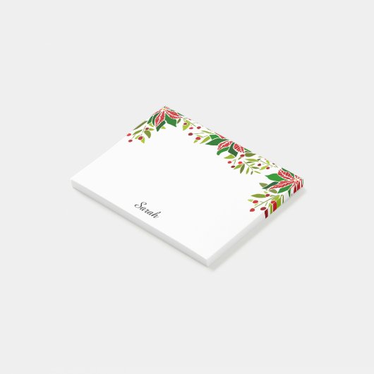 Poinsettia Kerst Voeg Ontvangers Naam Gift Post-it® Notes (Schuin)