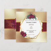 Poinsettia Kerstbloem goud Bourgogne bruiloft Kaart (Voorkant / Achterkant)