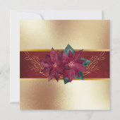 Poinsettia Kerstbloem goud Bourgogne bruiloft Kaart (Achterkant)