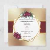 Poinsettia Kerstbloem goud Bourgogne bruiloft Kaart (Voorkant)