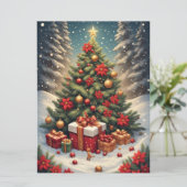 Poinsettia Kerstboom Plat Wenskaart Kaart (Staand voorkant)