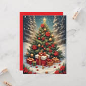 Poinsettia Kerstboom Plat Wenskaart Kaart (Voorkant / Achterkant in situ)